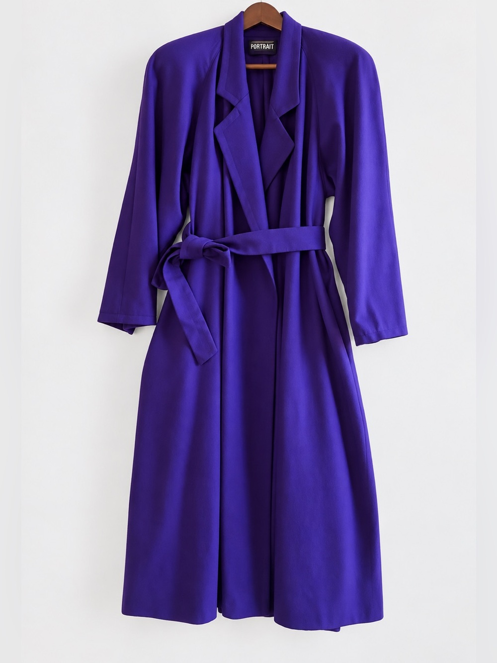 Vintage PORTRAIT 100% Wool Purple Long Coat Belted Jacket USA Made